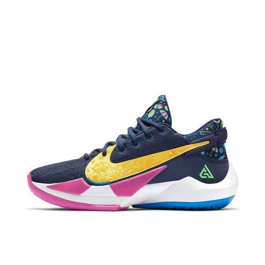 推荐商品：Nike Zoom Freak 2 字母哥2代 缓震回弹 防滑耐磨 包裹性支撑 舒适轻便 实战 篮球鞋 Make Your Own Luck 深蓝/黄色/深紫