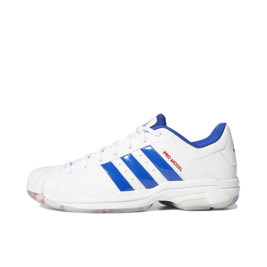 推荐商品：adidas Pro Model 2G 篮球鞋 实战训练减震防滑耐磨 白色/蓝色