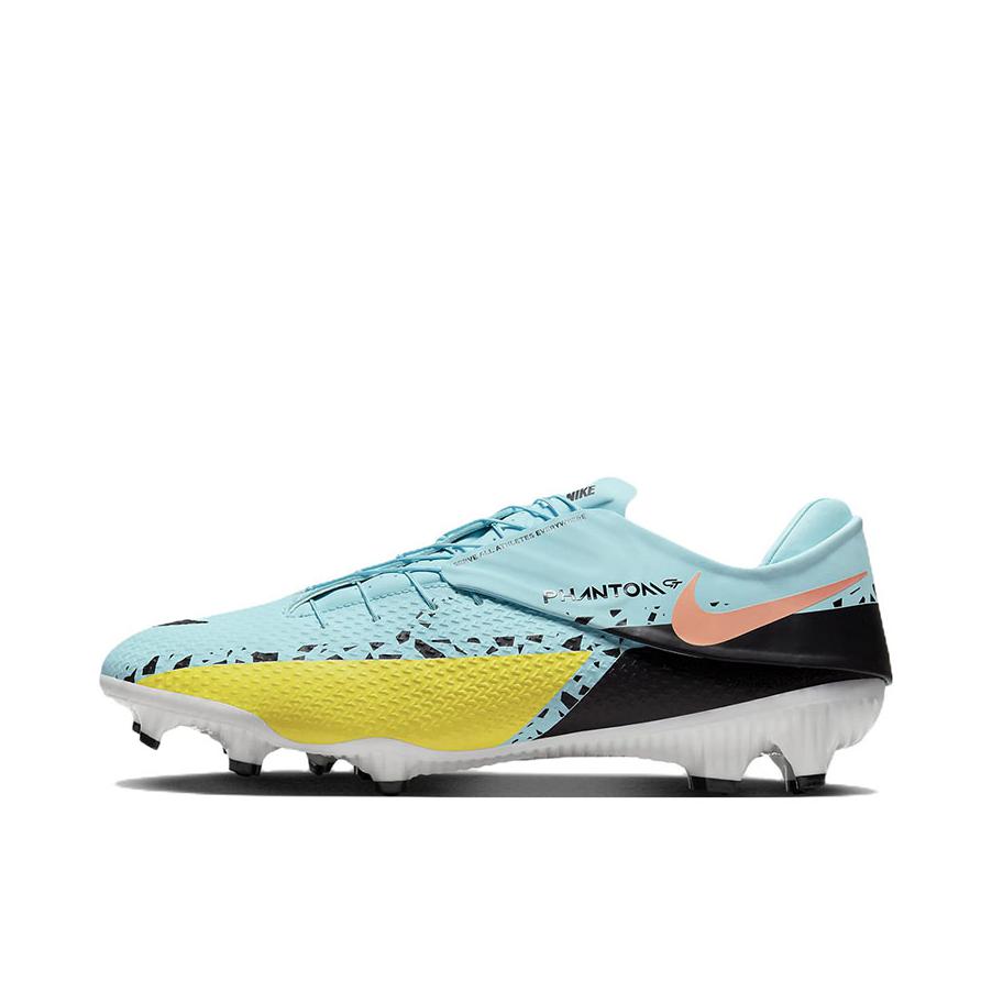推荐商品：Nike Phantom GT2 Academy Flyease FG/MG 入门 胶质混钉 多场地 防滑耐磨 减震透气 足球鞋 浅蓝色/黄色