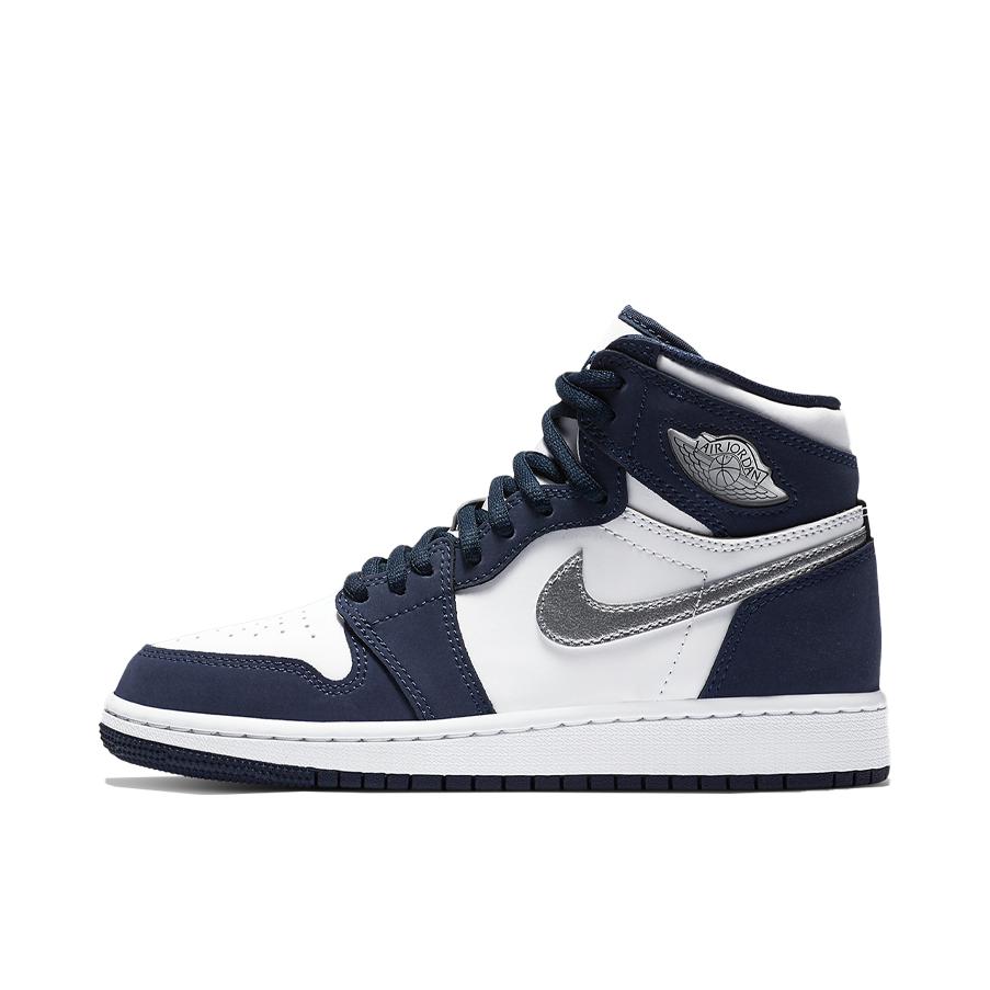 推荐商品：Air Jordan 1 板鞋 运动休闲鞋 复古潮流支撑合成革 Midnight Navy 2020/OG/GS/高帮/日本限定/白色/海军蓝
