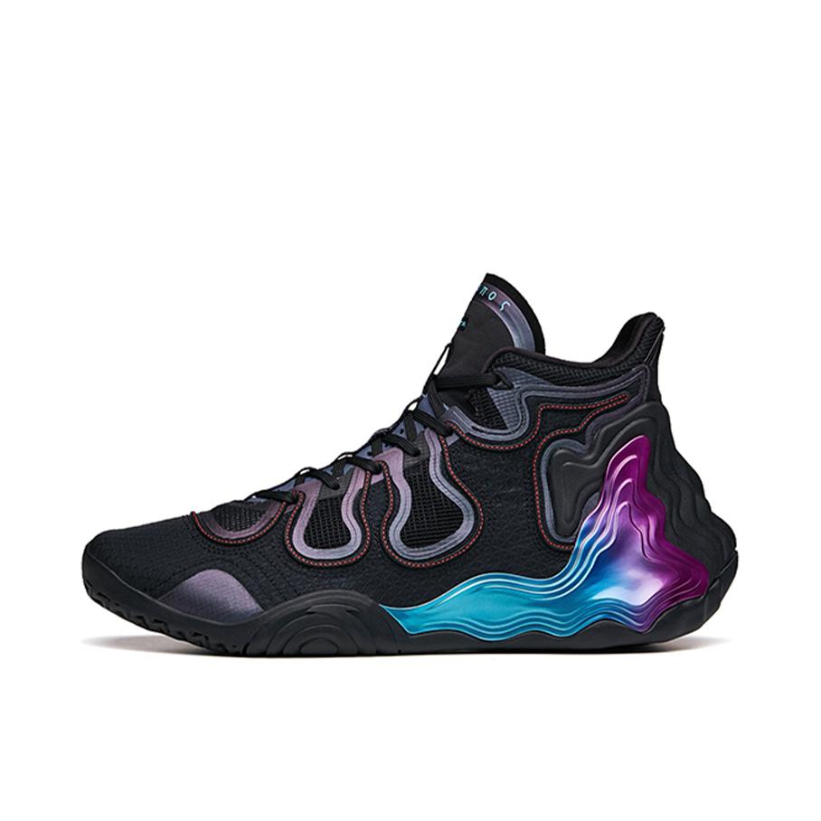 推荐商品：安踏 星标系列 星岳 篮球鞋 防滑耐磨减震支撑包裹性实战 黑色