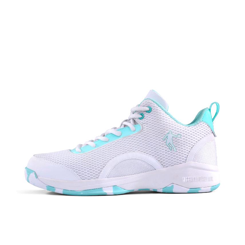 推荐商品：乔丹体育 防滑耐磨 减震回弹 网面透气 舒适百搭 篮球鞋 乔丹白/宁静蓝