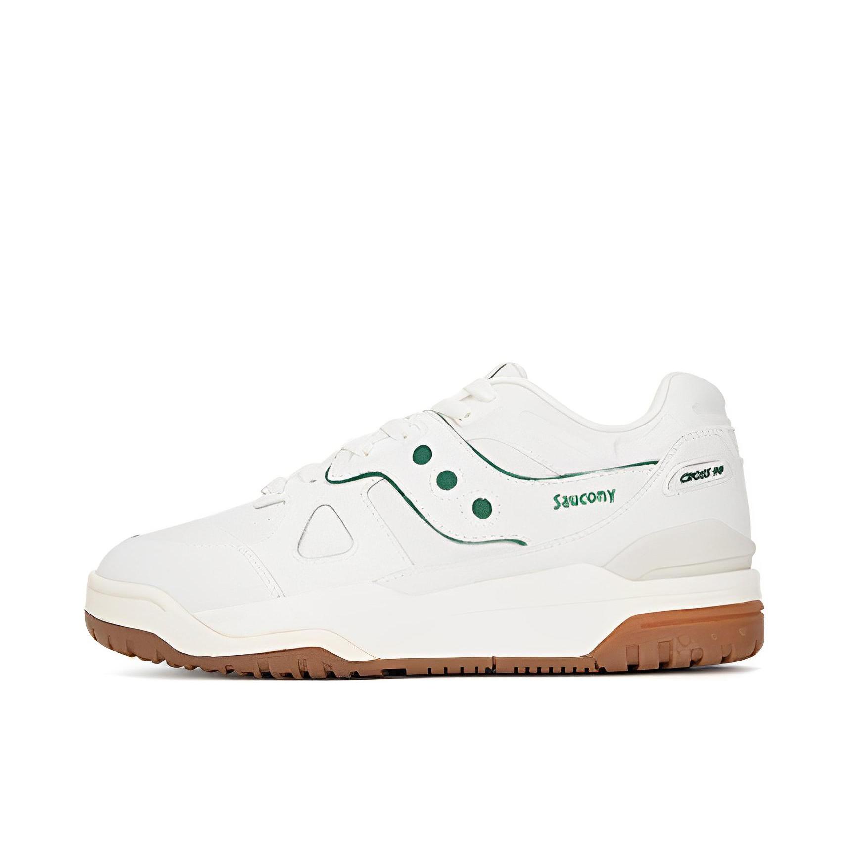 推荐商品：Saucony/索康尼 Cross 90 复古百搭 潮流 防滑耐磨 合成革 真皮 透气 增高 板鞋 运动休闲鞋 白色/绿色