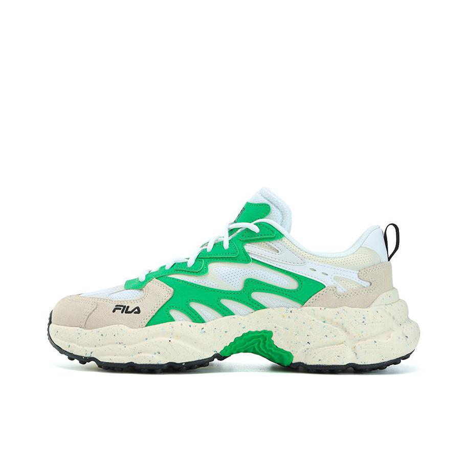推荐商品：FILA/斐乐 Fern 蕨草鞋 运动休闲鞋 防滑耐磨舒适轻便潮流简约厚底增高织物户外动时尚百搭 男款/白色/鲜绿色