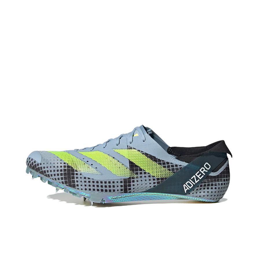 推荐商品：adidas Adizero Finesse 跑鞋 减震防滑耐磨碳板织物田径短跑 灰蓝色/柠檬黄/黑色