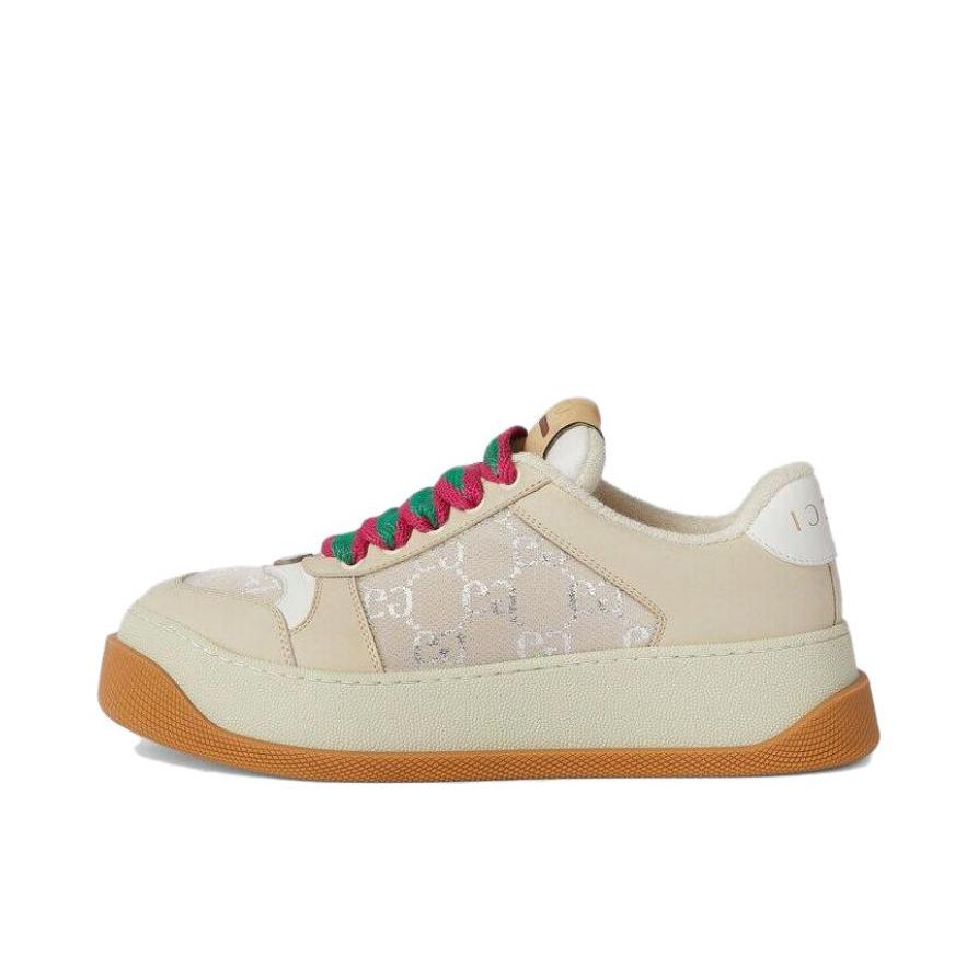 推荐商品：Gucci Screener 胖丁 板鞋 脏脏鞋 时尚百搭圆头厚底织带皮革 米色/白色