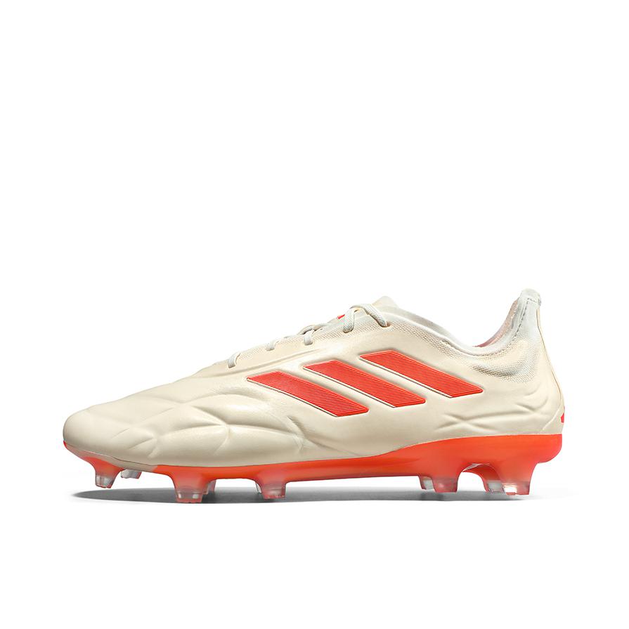 推荐商品：adidas Copa Pure.1 FG 顶级 胶质长钉 硬天然草地 圆头耐磨 足球鞋 米白色/橙色