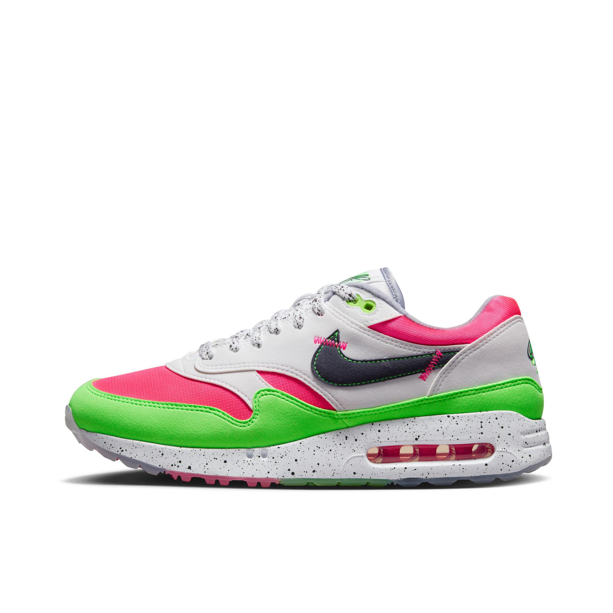 推荐商品：Nike Air Max 1 跑鞋 气垫缓震透气轻便复古运动舒适百搭潮流耐磨低帮训练防滑冬季支撑马拉松防水抓地圆头耐穿 白色/绿色/红色
