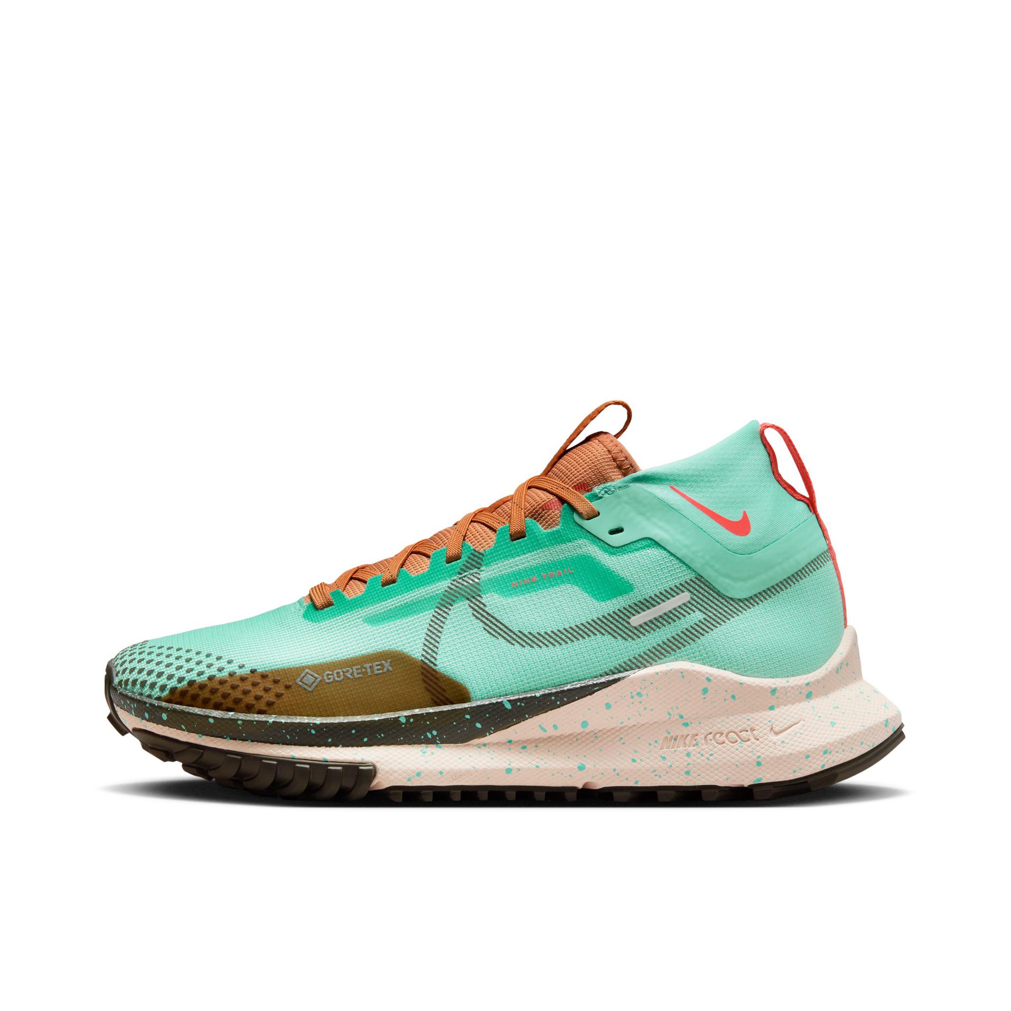 推荐商品：Nike React Pegasus Trail 4 飞马 跑鞋 缓震户外越野防水防滑织物支撑训练圆头回弹平稳 女款/红色/棕色/绿色