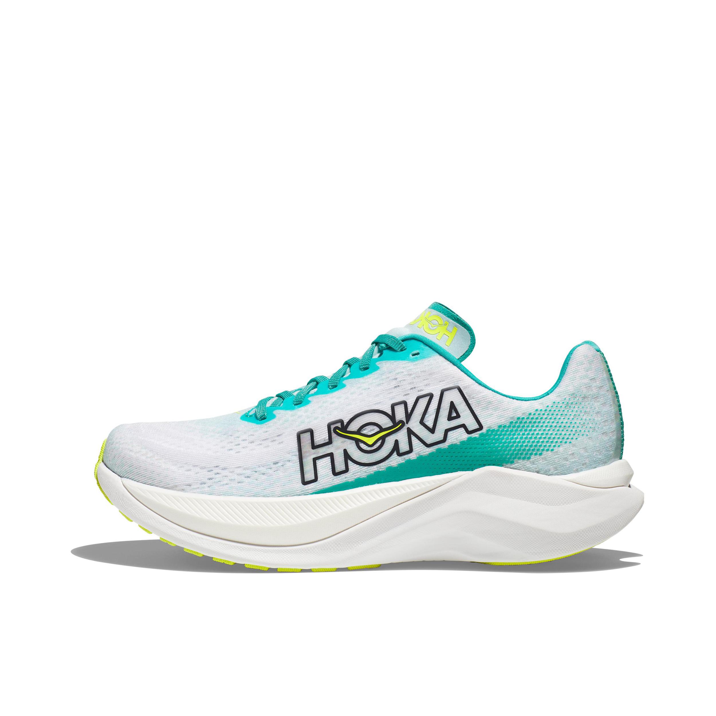 推荐商品：HOKA ONE ONE Mach X 马赫 舒适轻便 防滑耐磨 缓震回弹 马拉松 竞训 网布 跑鞋 白色/玻璃蓝
