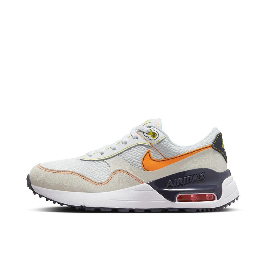 推荐商品：Nike Air Max Systm 气垫 网面透气 防滑耐磨 减震轻便 复古 织物 跑鞋 白色/明亮橙/黑色