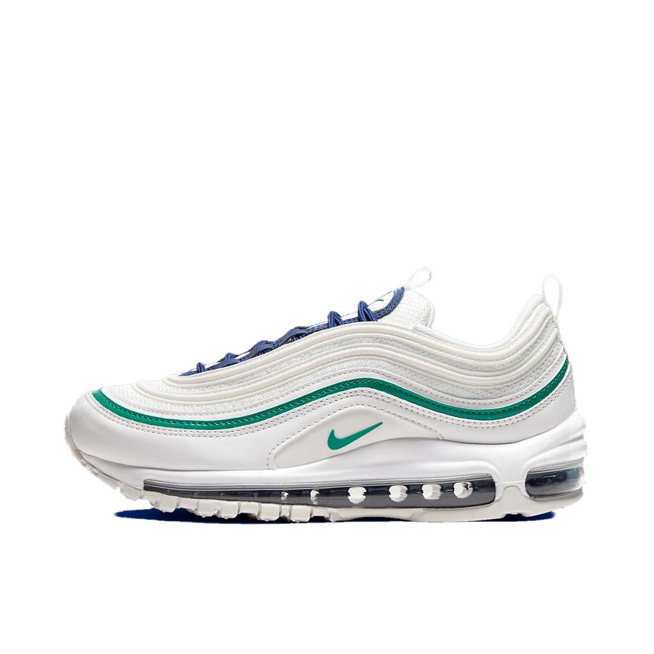 推荐商品：Nike Air Max 97 跑鞋 气垫减震全掌舒适透气防滑耐磨百搭复古织物合成革运动时尚圆头包裹性支撑 White/Navy/Green 白色/藏蓝/绿色