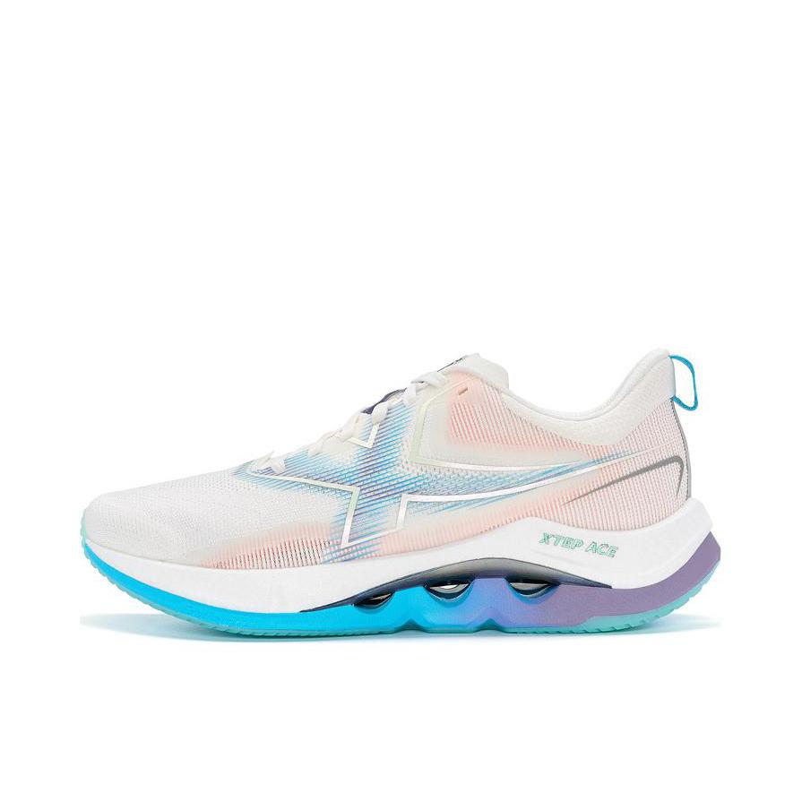 推荐商品：特步 騛速4.0 Pro 跑鞋 网面透气防滑耐磨缓震回弹运动 白色/蓝色