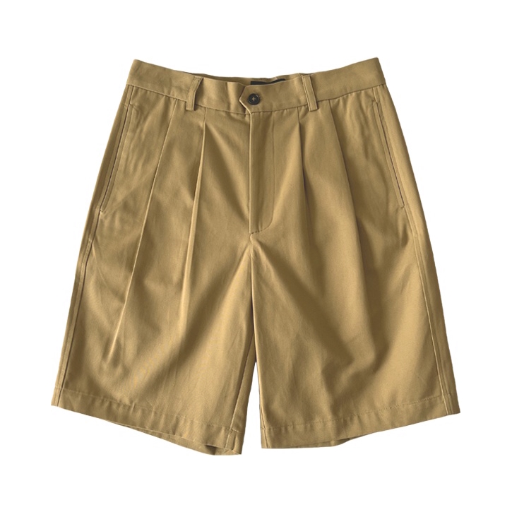 推荐商品：AWALKER 双褶直筒休闲短裤 卡其