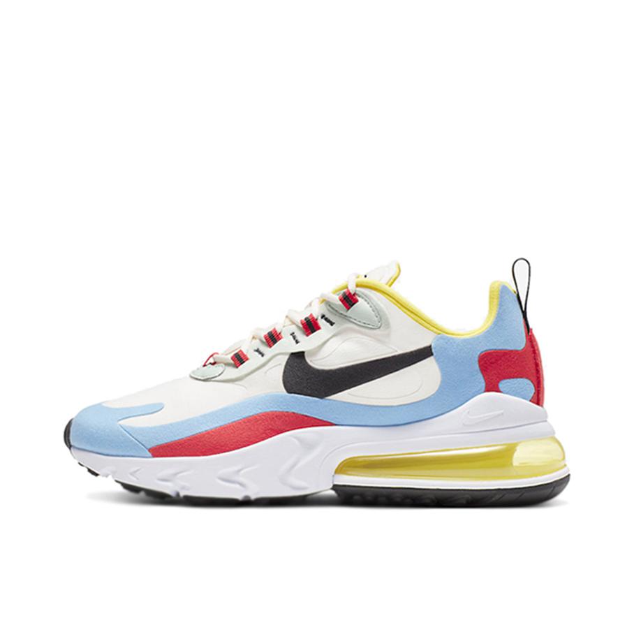推荐商品：Nike Air Max 270 React 跑鞋 气垫缓震耐磨舒适透气复古拼接圆头回弹 Bauhaus 玫红/湖蓝/白色