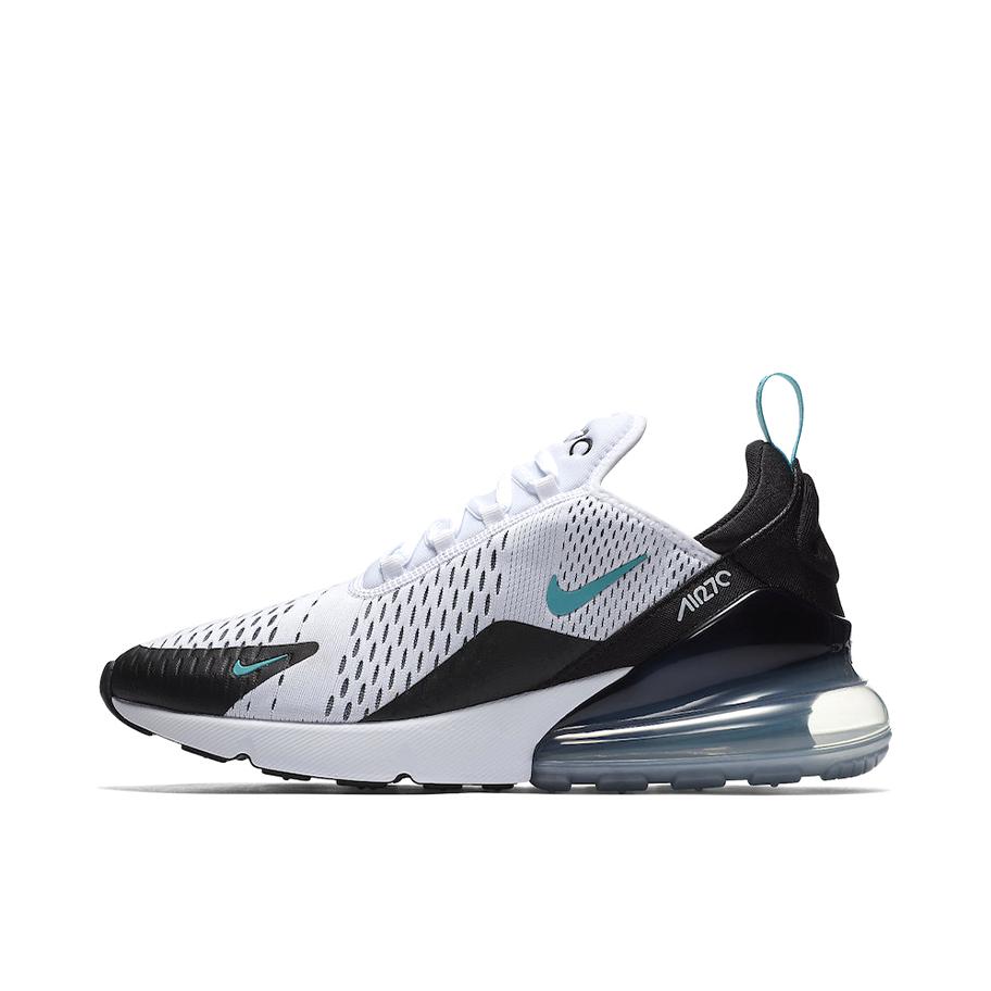 推荐商品：Nike Air Max 270 气垫缓震 轻便透气 耐磨 时尚复古 舒适百搭 防滑 支撑 防水 织物 跑鞋 Dusty Cactus 黑色/米白/蓝色