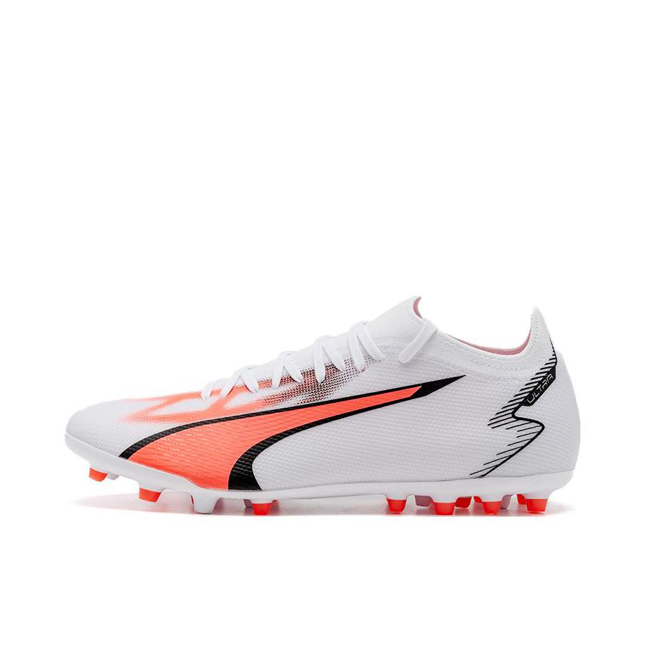 推荐商品：Puma/彪马 Ultra Match MG 中端 胶质短钉 人造草坪 减震稳定 防滑耐磨 轻便透气 包裹性 足球鞋 白色/橘红色