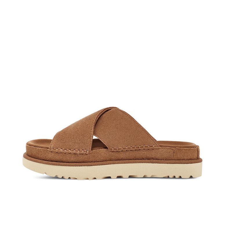 推荐商品：UGG Goldenstar Cross Slide 防滑缓震 舒适轻便 一字拖鞋 女款/栗色