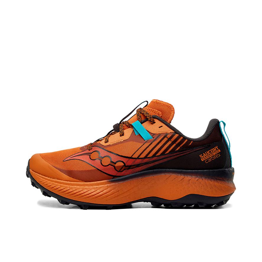推荐商品：Saucony/索康尼 Endorphin Edge 啡驰 减震 透气 碳板 缓冲 抓地 越野 跑山 织物 跑鞋 桔色/黑色