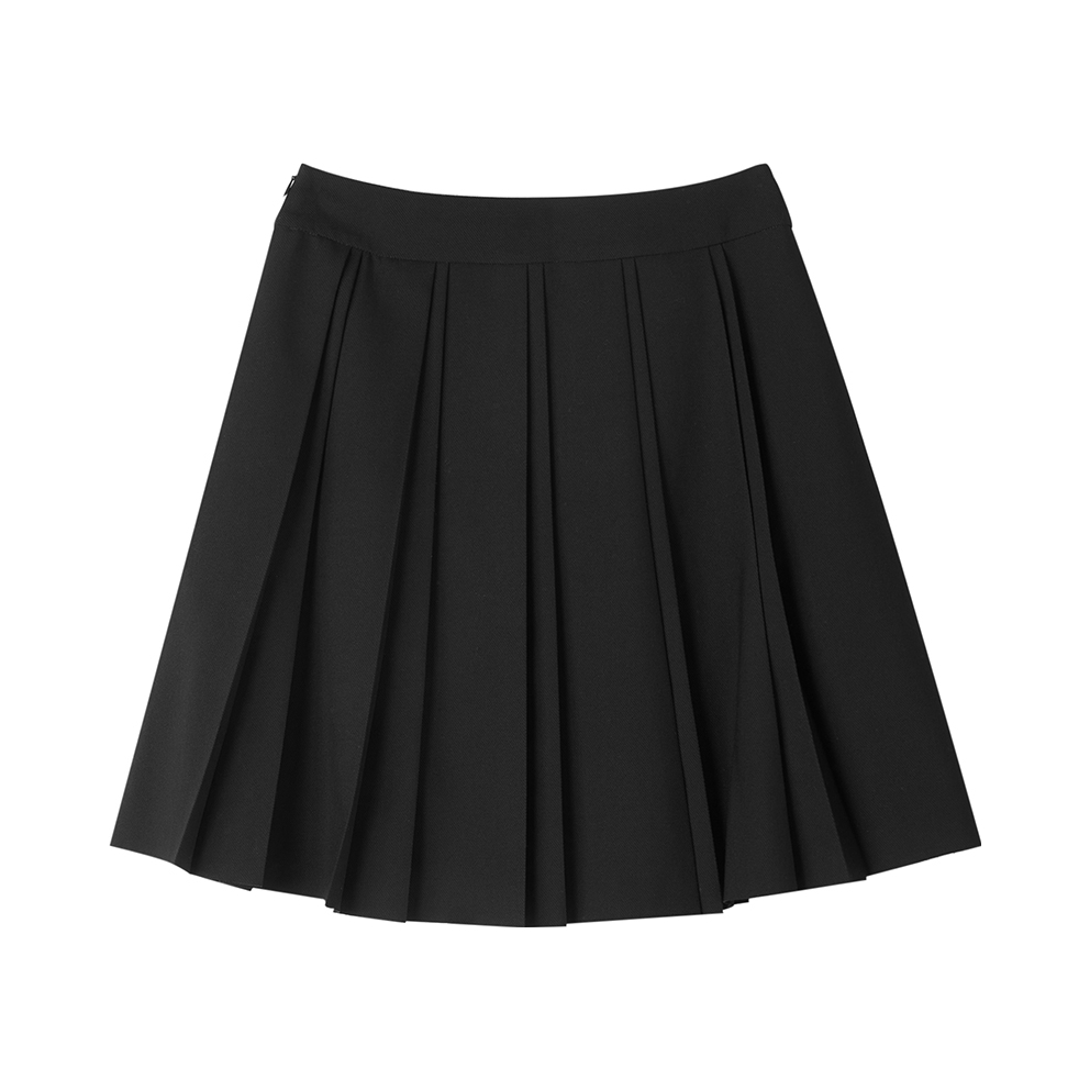 推荐商品：索维格 双褶高腰显瘦半身百褶短裙 女装 S31015 黑