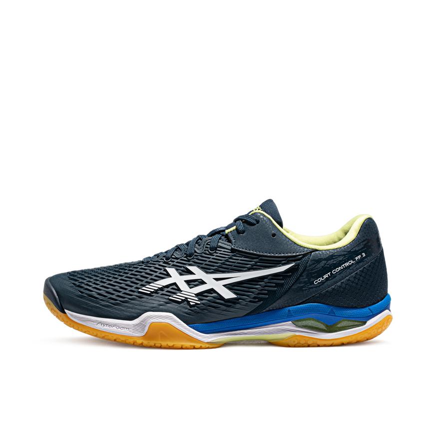 推荐商品：Asics/亚瑟士  Court Control FF 3  天启  轻量 防滑耐磨 舒适透气 缓震 稳定型 支撑全能型 全掌 回弹灵活  羽毛球鞋 深蓝色/白色