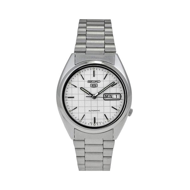 SEIKO/精工 5号 防水白色表盘钢表壳钢表带自动机械男女同款腕表 银色 SNXF05K1
