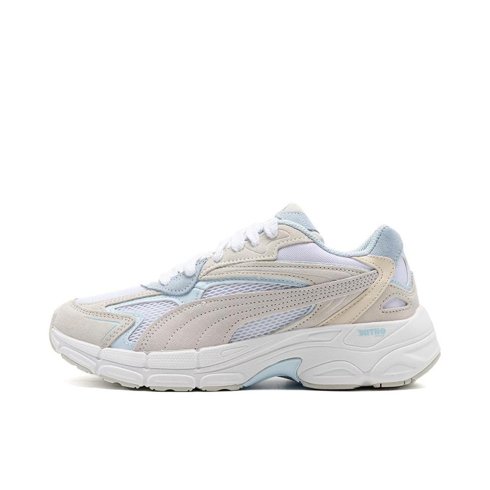 推荐商品：Puma/彪马 Teveris Nitro 运动休闲鞋 减震透气舒适耐磨潮流百搭复古圆头回弹 白色/浅蓝色