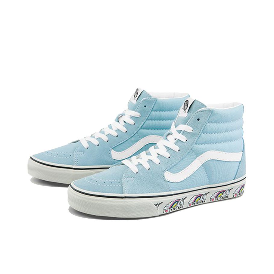 推荐商品：Vans/范斯 SK8-Hi 板鞋 潮流经典拼接复古街头厚底 淡蓝色/LOGO