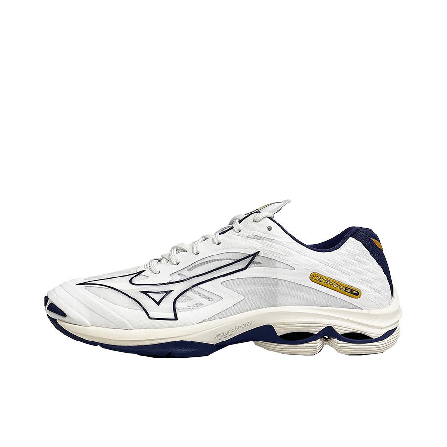 推荐商品：Mizuno/美津浓 Wave Lightning Z7 透气 减震回弹 防滑耐磨 舒适织物 圆头 排球鞋 白色/深蓝色