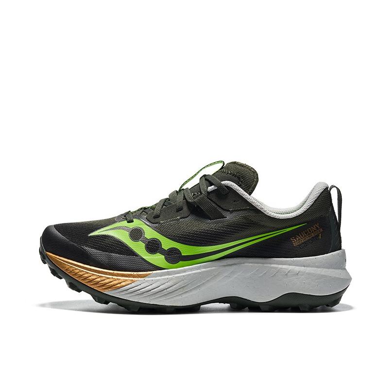 推荐商品：Saucony/索康尼 Endorphin Edge 啡驰 减震 透气 碳板 缓冲 抓地 越野 跑山 织物 跑鞋 黑色/绿色