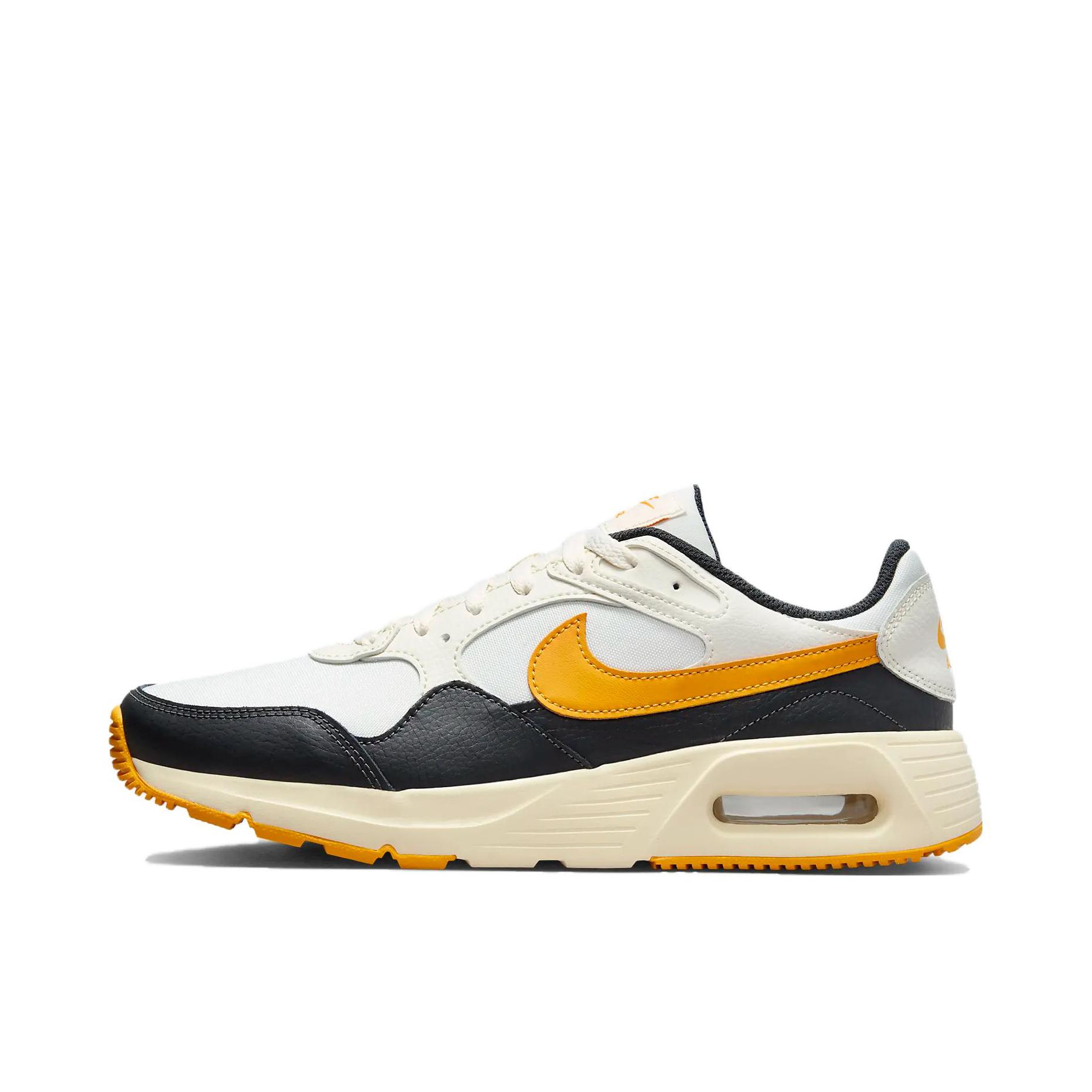 推荐商品：Nike Air Max SC 防滑耐磨 舒适缓震 网布透气 织物 气垫 减震 复古 合成革 耐穿 运动休闲鞋 白色/黄色/黑色