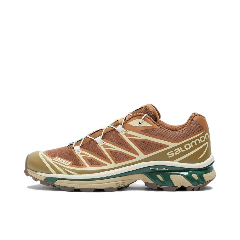 推荐商品：Salomon/萨洛蒙 XT-6 户外休闲鞋 越野跑鞋 织物复古机能透气网布支撑防水包裹性 棕色/黄色/绿色