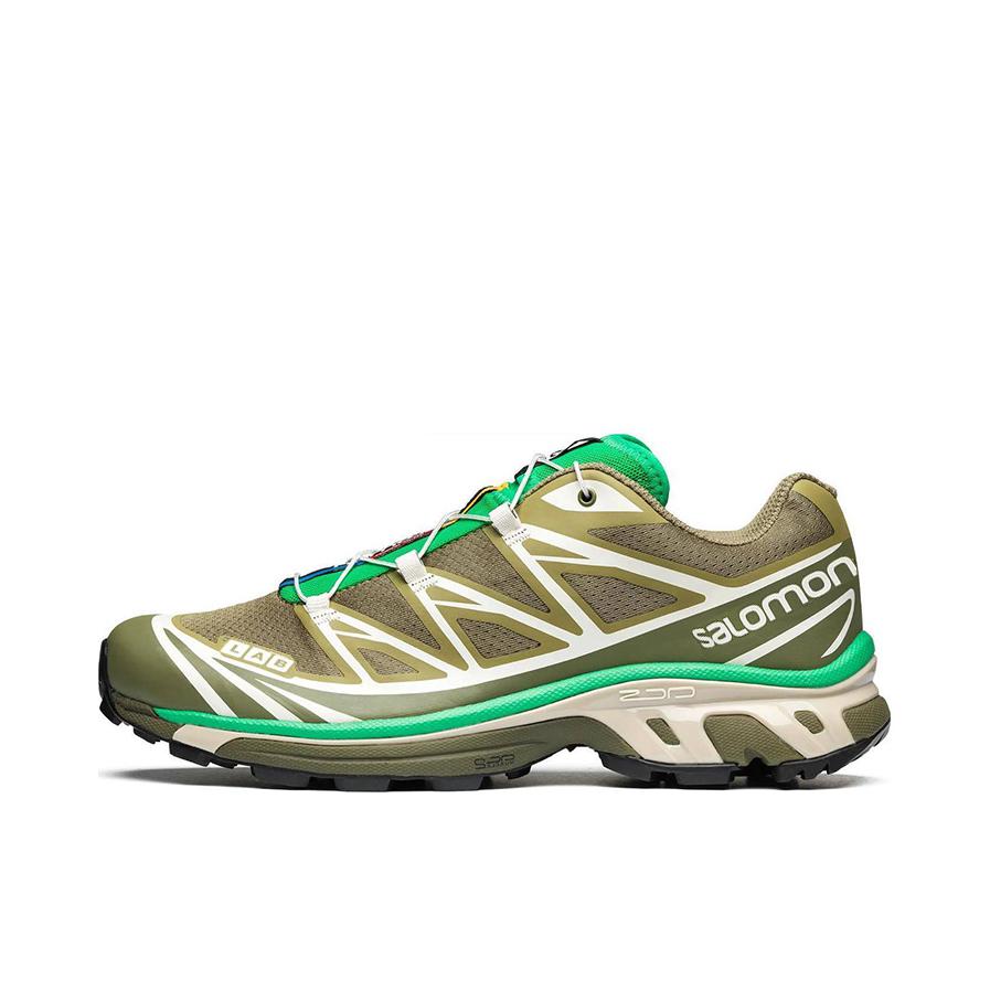 推荐商品：Salomon/萨洛蒙 XT-6 户外休闲鞋 越野跑鞋 织物复古机能透气网布支撑防水包裹性 棕色/绿色
