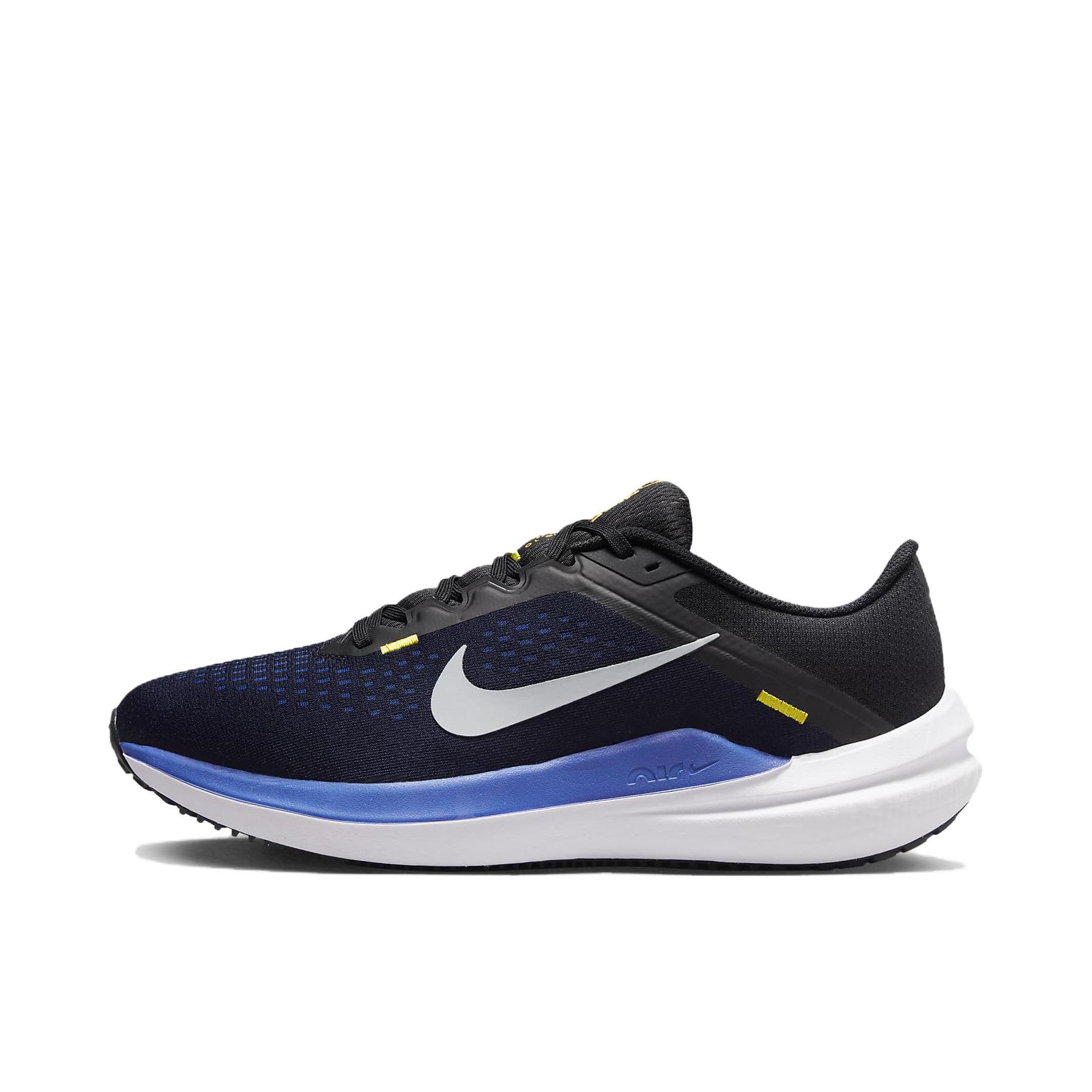 推荐商品：Nike Air Winflo 10 跑鞋 缓震回弹耐磨网面透气支撑短跑长跑圆头 深黑色/蓝色