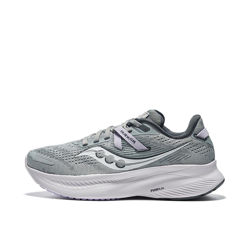 推荐商品：Saucony/索康尼 Guide 向导 16 减震回弹 舒适透气 防滑耐磨 轻便 织物 支撑 跑鞋 女款/灰色/紫色