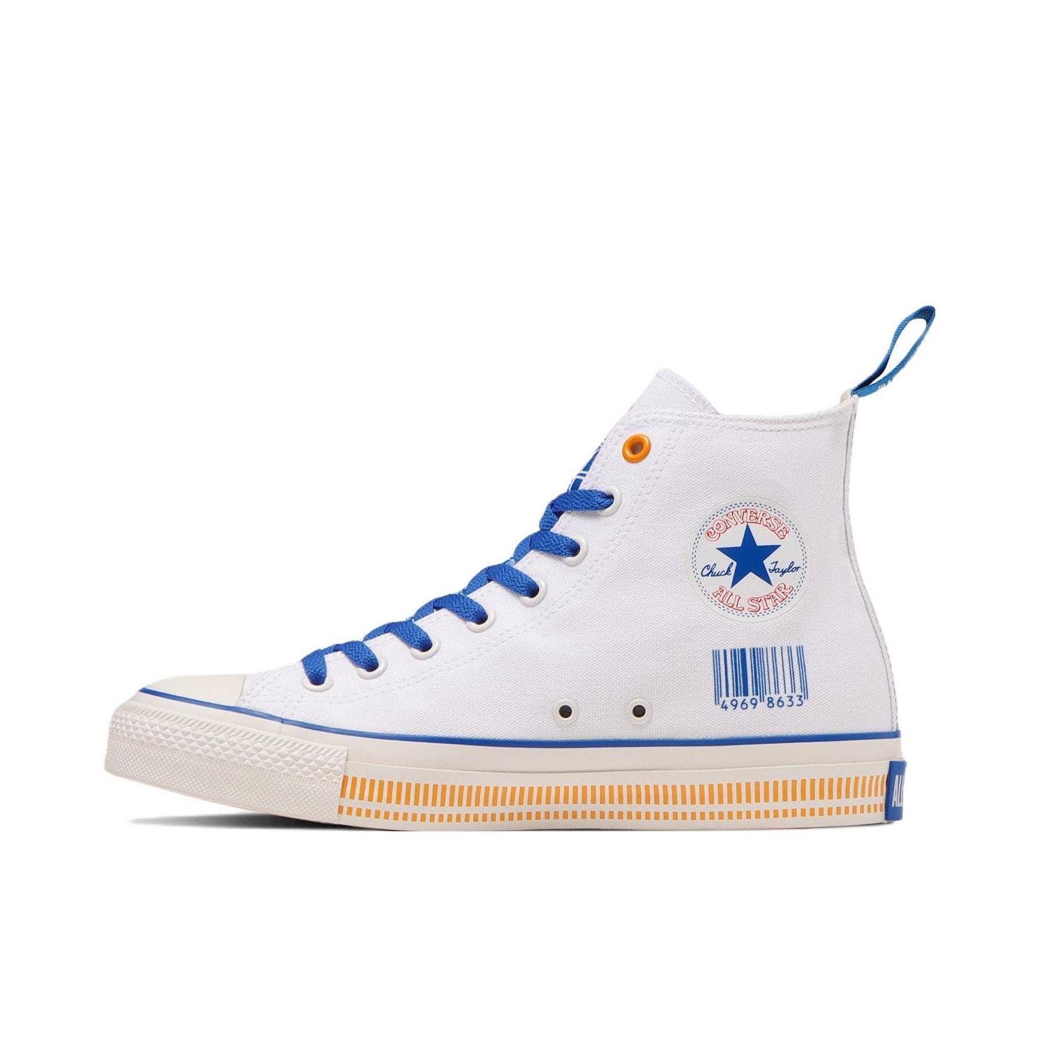推荐商品：Converse/匡威 Chuck Taylor All Star 帆布鞋 常青款轻便防滑耐磨百搭复古圆头减震贴合高帮 正白色/蓝色