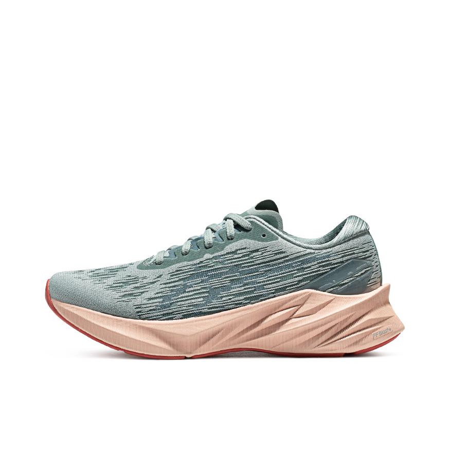 推荐商品：Asics/亚瑟士 Novablast 3 跑鞋 回弹缓震防滑支撑马拉松合成革织物网布透气碳板圆头 绿色/粉色