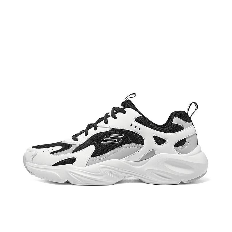 推荐商品：Skechers/斯凯奇 Stamina Airy 潮流复古 网面透气 舒适耐磨 拼接 减震厚底 增高鞋 女款/白色/黑色