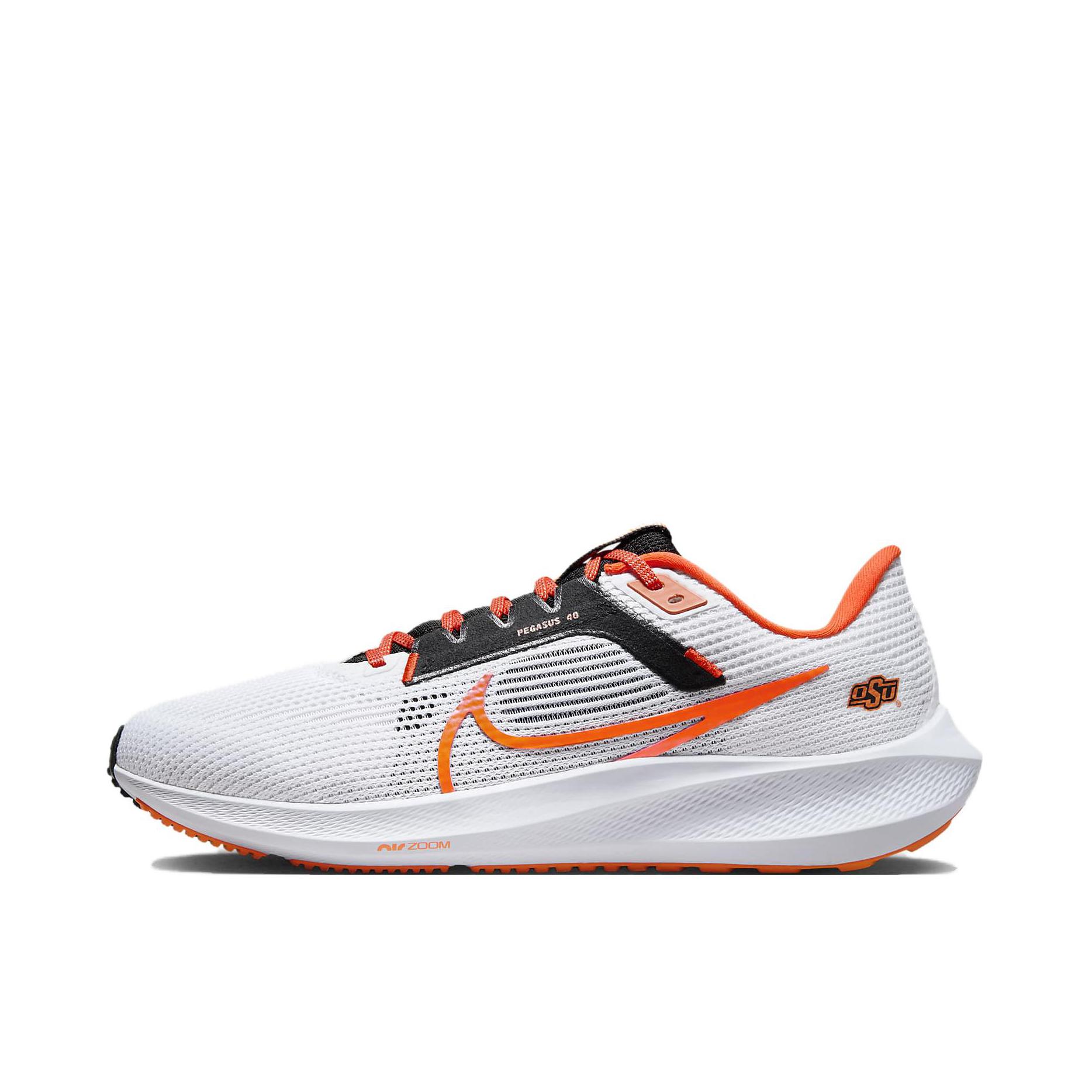 推荐商品：Nike Air Zoom Pegasus 40 跑鞋 缓震网面透气轻质飞马田径训练回弹支撑圆头 白色/橙色/黑色