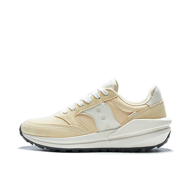 推荐商品：Saucony/索康尼 Jazz Renew 潮流复古 网布 厚底尼龙 增高 包裹性 阿甘鞋 运动休闲鞋 白色/黄色