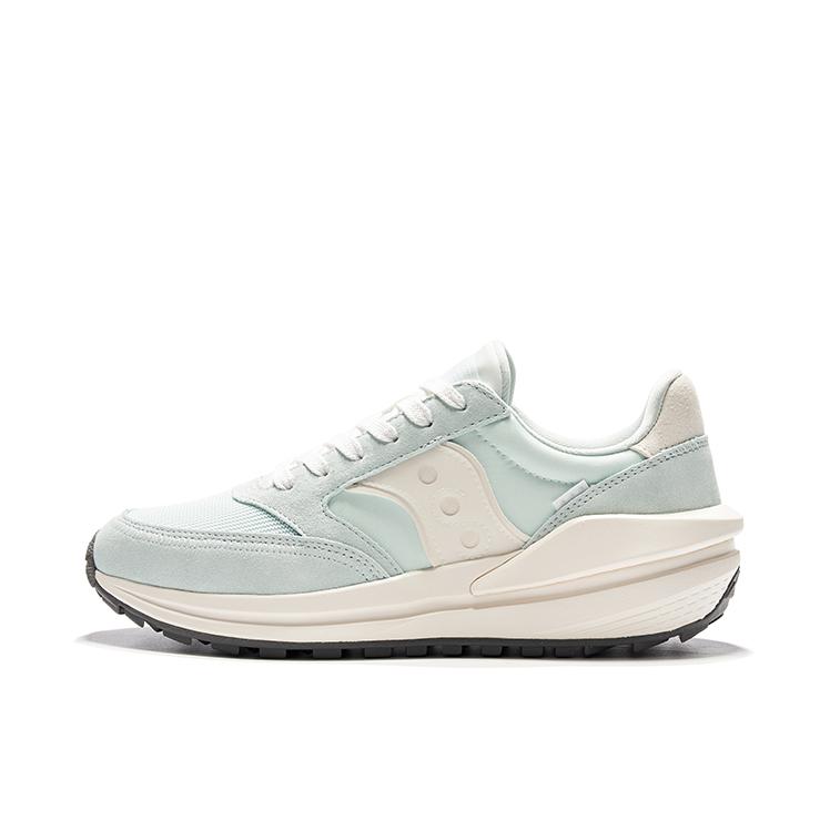 推荐商品：Saucony/索康尼 Jazz Renew 潮流复古 网布 厚底尼龙 增高 包裹性 阿甘鞋 运动休闲鞋 青色/白色