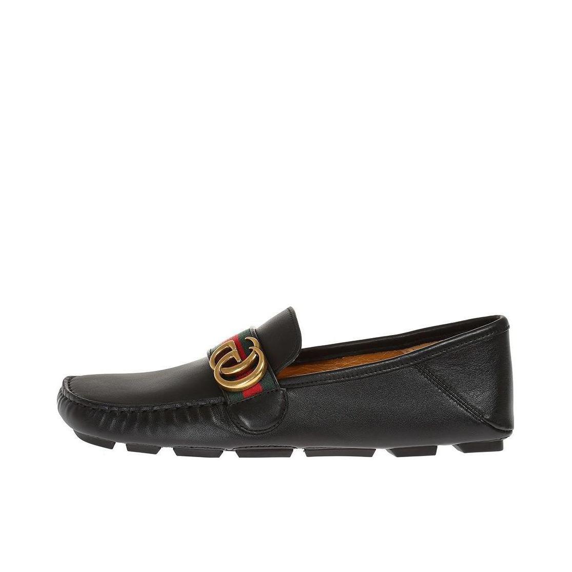 Gucci 古驰 双g系列饰条纹织带牛皮乐福鞋 450891