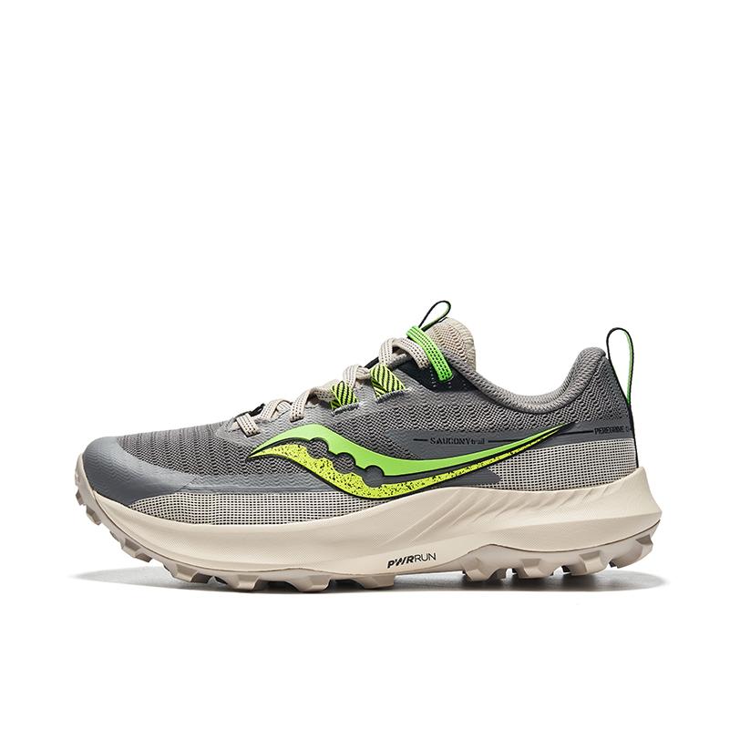 推荐商品：Saucony/索康尼 Peregrine 游隼13 户外越野 舒适缓震 网布透气 防滑耐磨 稳定 跑山 跑鞋 女款/灰色/绿色