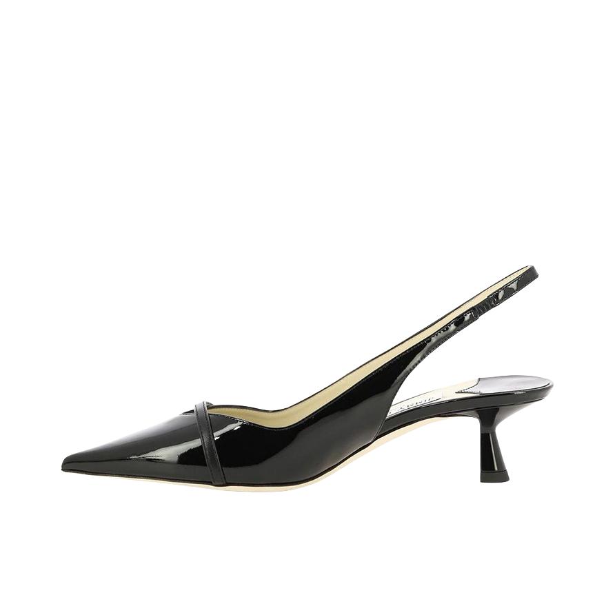 推荐商品：JIMMY CHOO AMITA 一字带 舒适百搭 露跟 尖头 细跟 金属感 穆勒鞋 高跟鞋 纯黑色
