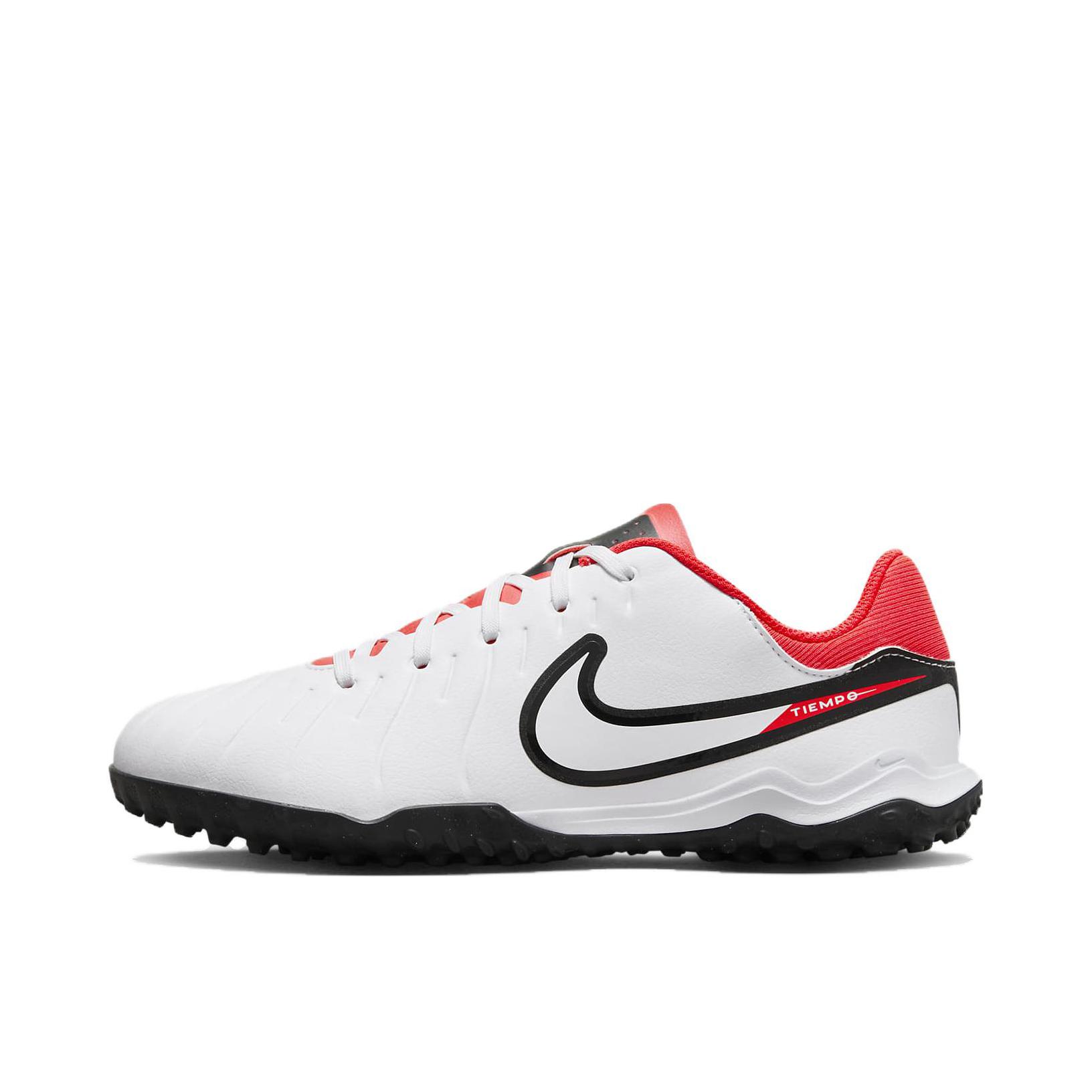推荐商品：Nike Tiempo Legend 10 Pro TF 中端 胶质碎钉 人造场地 防滑耐磨 足球鞋 大童/白色/黑色/红色