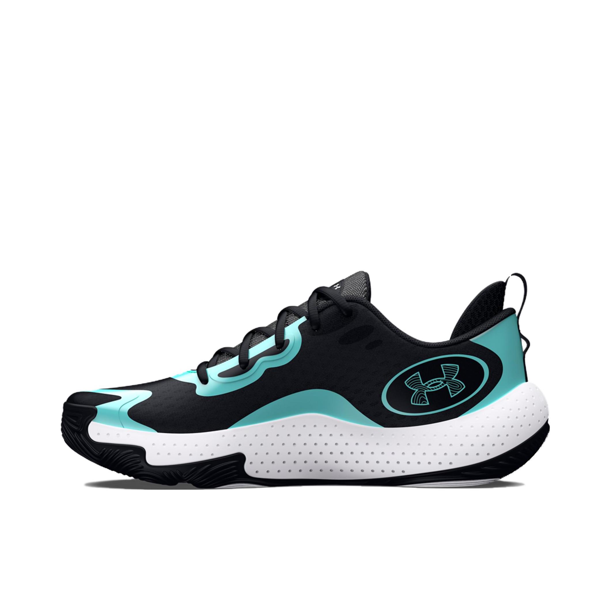 推荐商品：Under Armour/安德玛 Spawn 5 防滑耐磨 缓震运动 舒适透气 百搭时尚 圆头 场地 篮球鞋 黑蓝色