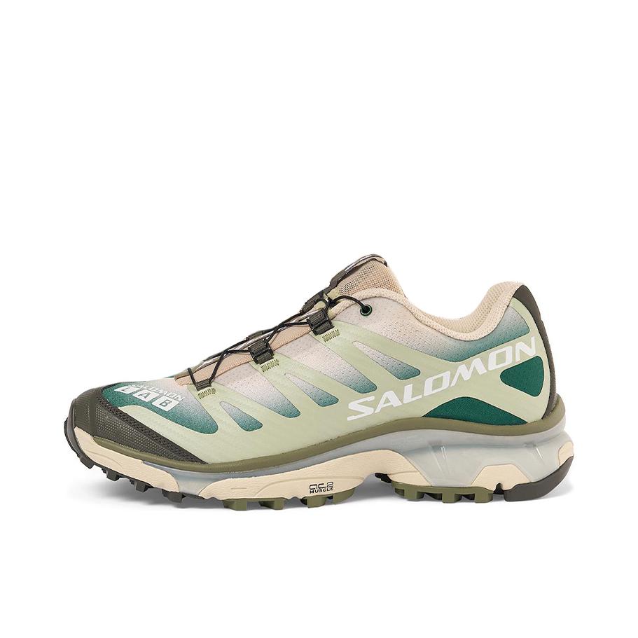 推荐商品：Salomon/萨洛蒙 XT-4 OG 包裹性 减震回弹 网布透气 防滑耐磨 越野 户外休闲鞋 Notre联名/绿色/米色