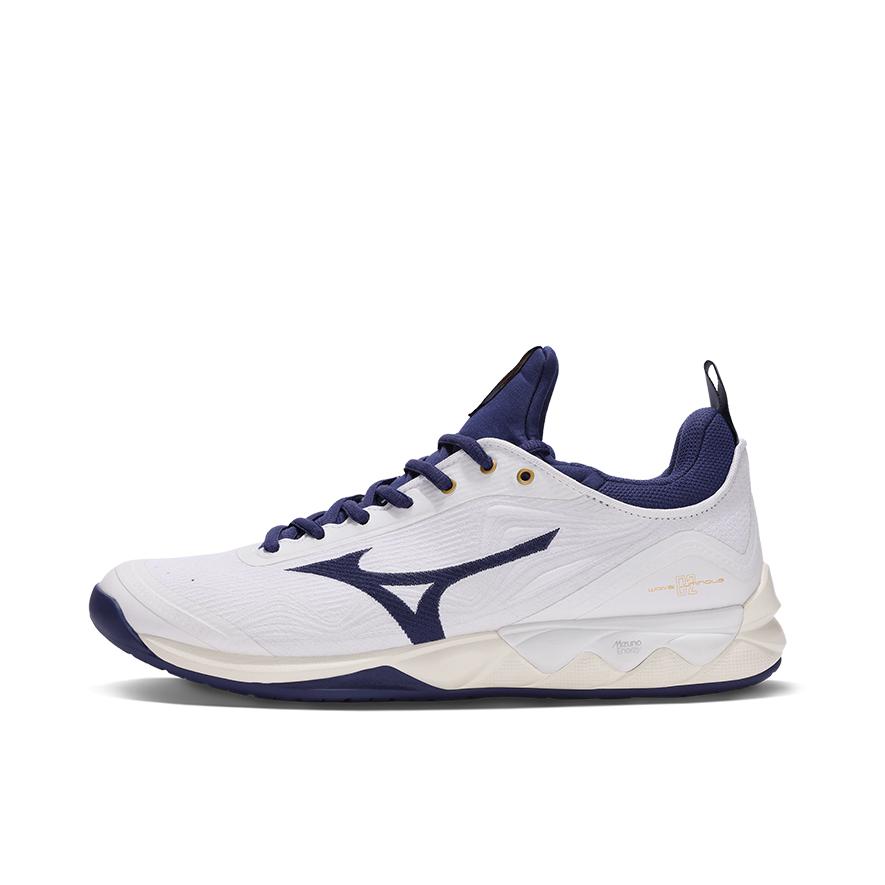 推荐商品：Mizuno/美津浓 Wave Luminous 2 抓地 缓震回弹 防滑耐磨 轻便透气 稳定 专业比赛 舒适运动 入门级 排球鞋 白色/蓝色/金色