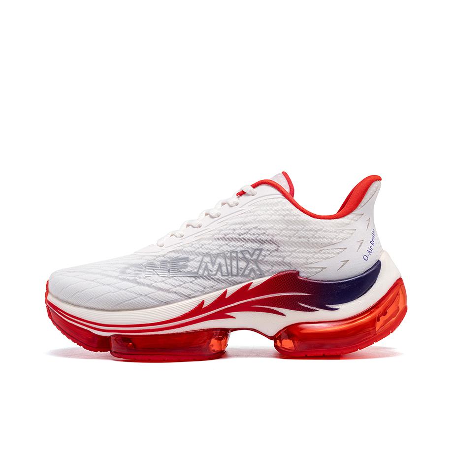 推荐商品：玩觅 火凤凰 气垫缓冲 稳定支撑 防滑耐磨 舒适回弹 网面透气 软底避震 包裹性 抗冲击 增高 体考运动 跳操 跑鞋 白色/红色