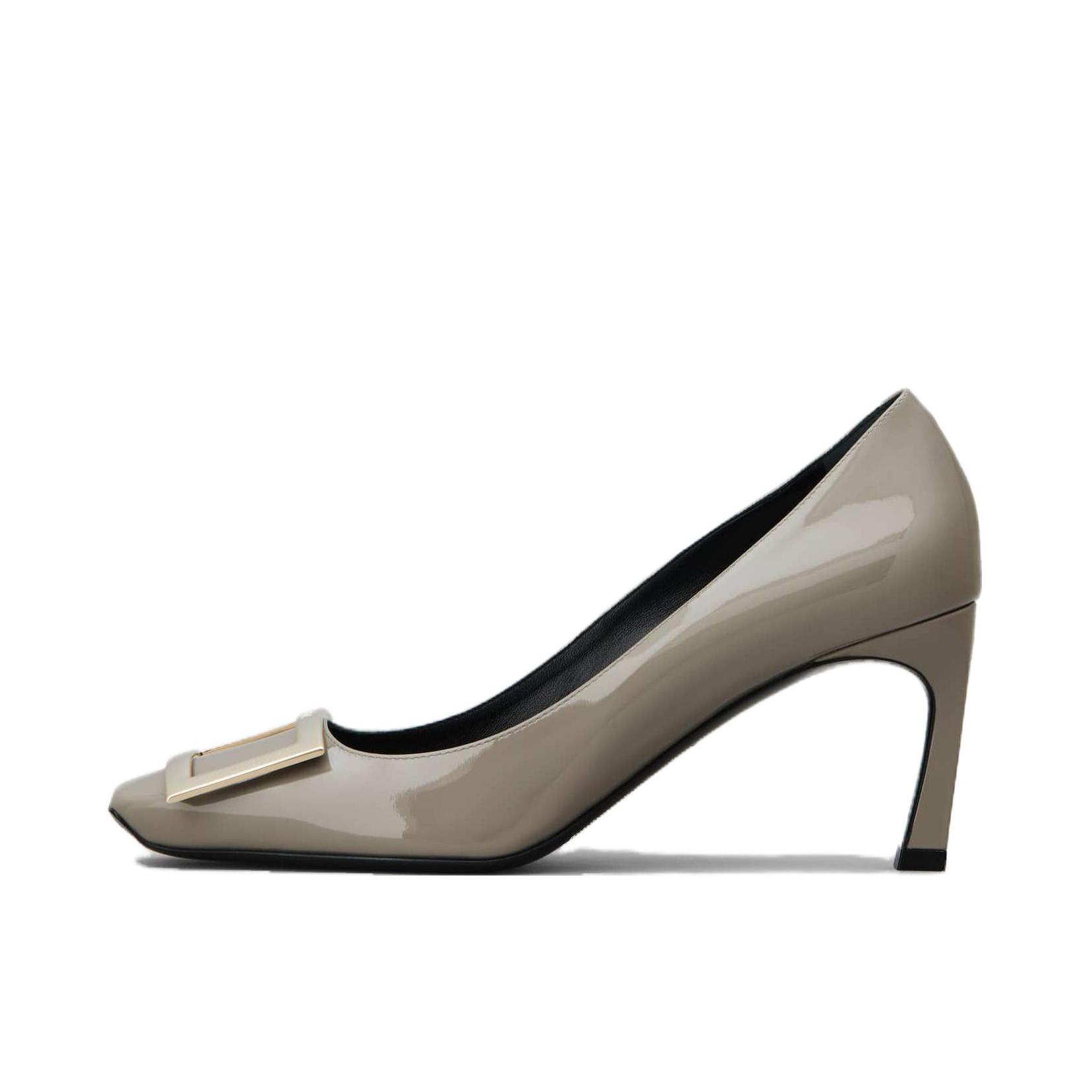 推荐商品：Roger Vivier 漆皮方头 绒面羊皮 休闲 时尚 高跟鞋 RVW40015280HR0B999 灰色